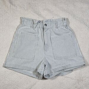 ZARA Striped High-Waisted Paper Bag Jean Shorts